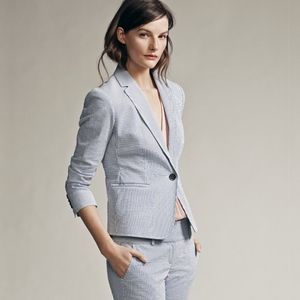 Ann Taylor Set Blue Seersucker Shorts Suit Blazer